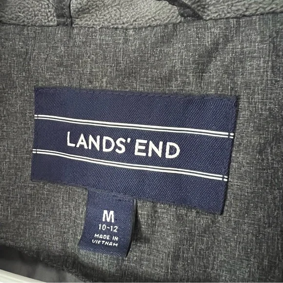 Lands End Down Puffer Coat Grey Hooded Size 10 12 Medium Winter Jacket Long - Picture 11 of 14
